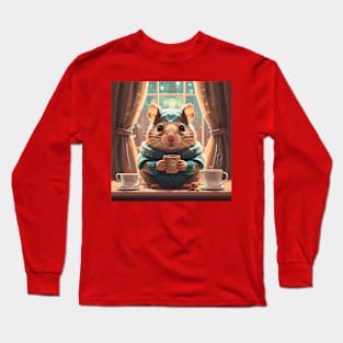 Cute Cozy hamster having coffee Long Sleeve T-Shirt